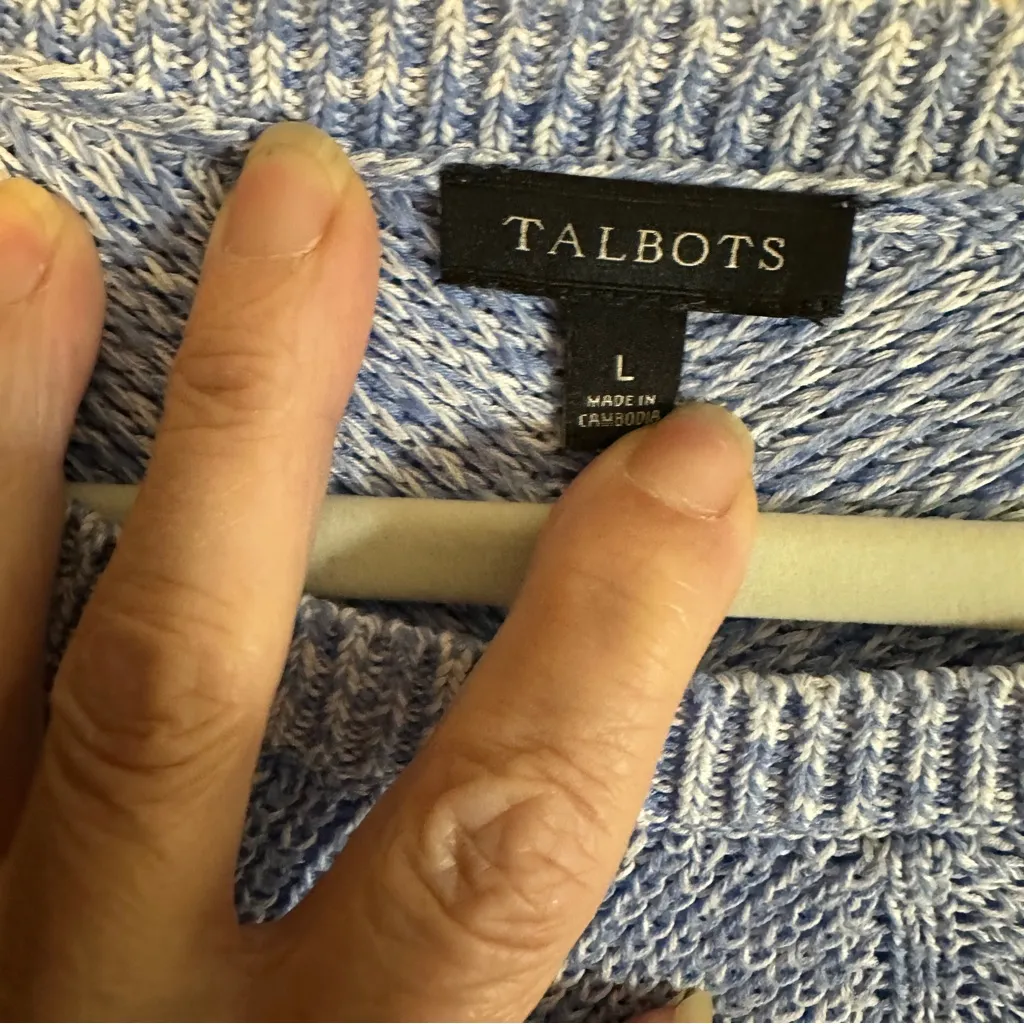 Talbots‎ Bird Nest Blue LARGE Crew Neck Sweater - Image 5