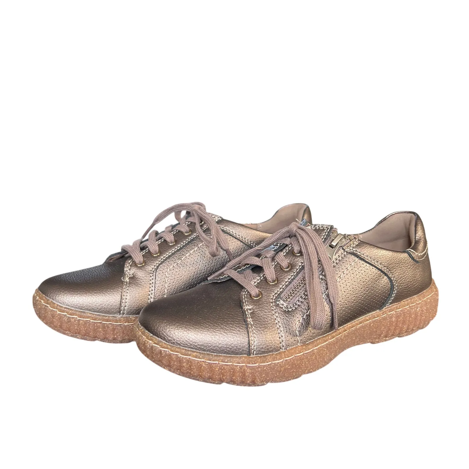 Clarks Caroline Janna Bronze Metallic Leather Sneakers Size 7 Wide - Image 6