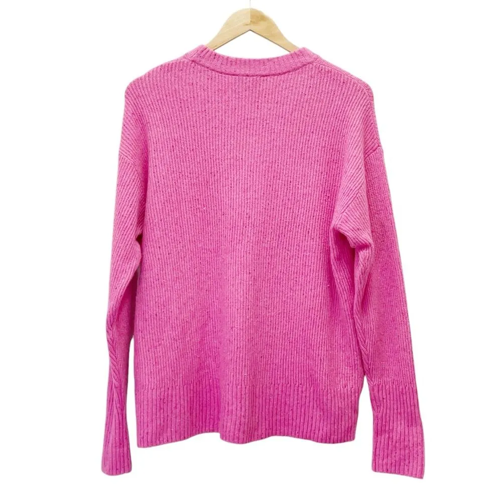 NWT Something Navy Oversized Flecked Crewneck Sweater in Pink Shock Size XS NEW - Image 3