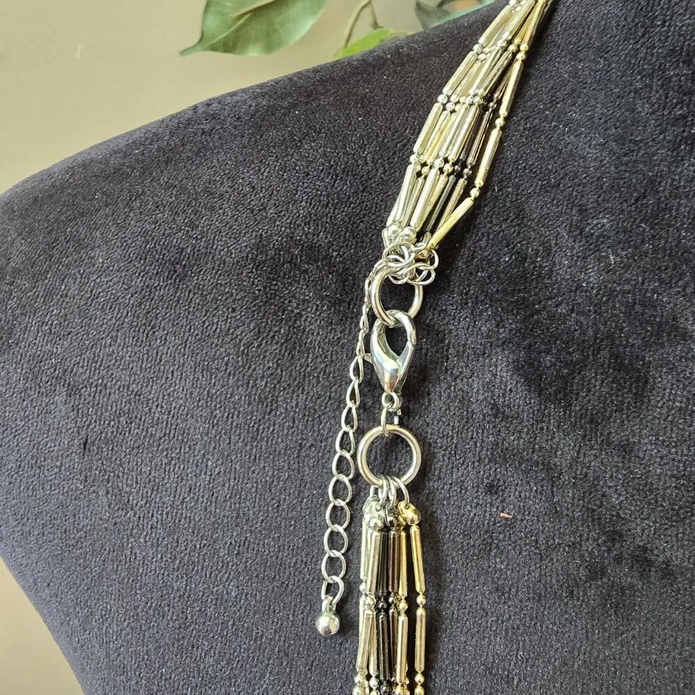 Womens Gold & Silver Tone Black Multiple Layered Chain Necklace w/ Lobster Clasp - Image 6
