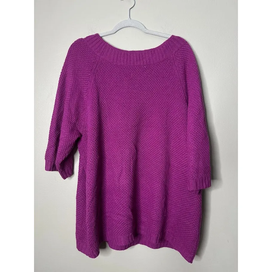 Avenue Womens Sweater Plus 18/20 Purple Knit Pullover 1/2 Sleeve Scoop Neck - Image 4