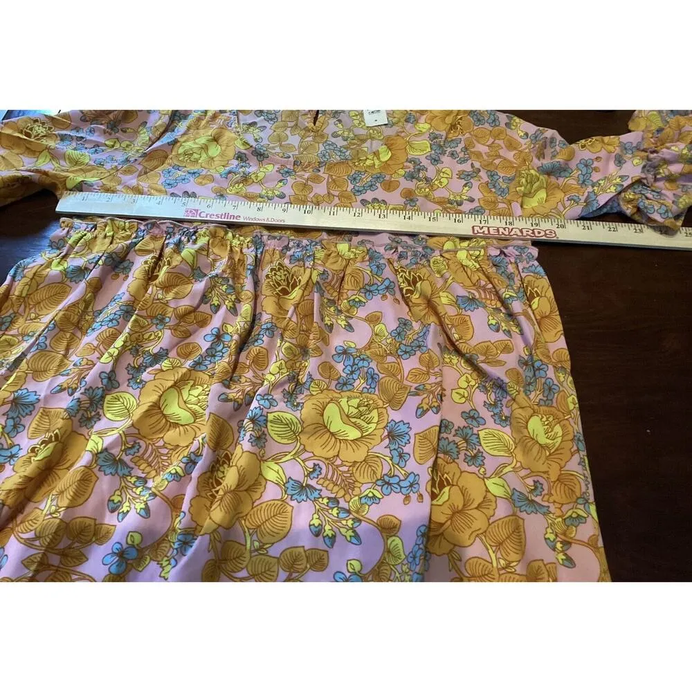 Zouk Women's Floral Tunic Shirt Medium Hi Low Ruffles Pink Orange Blue Festival - Image 5