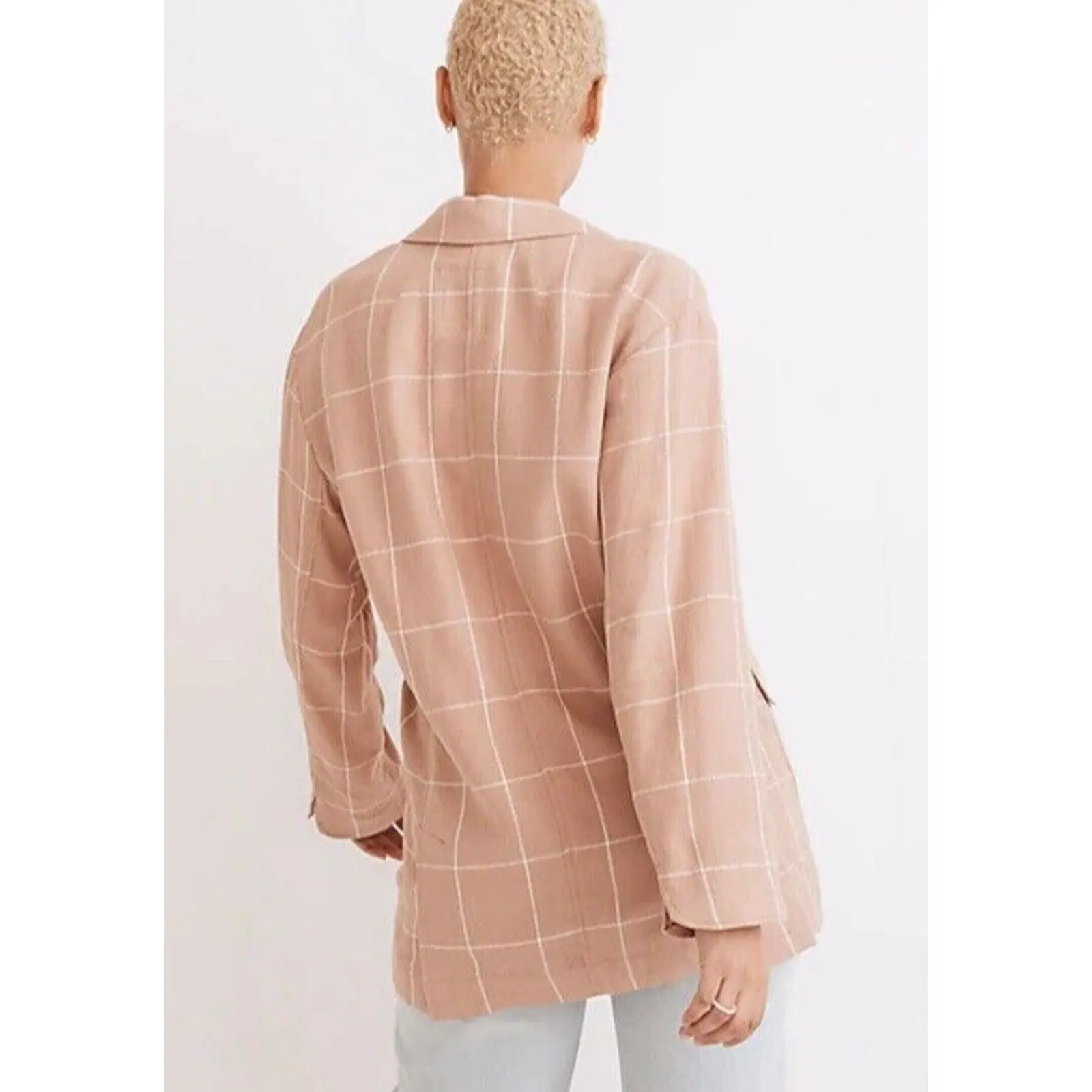 Madewell Breezewoven Larsen‎ Blazer Women Size XS Linen Windowpane Sandstone NWT - Image 4