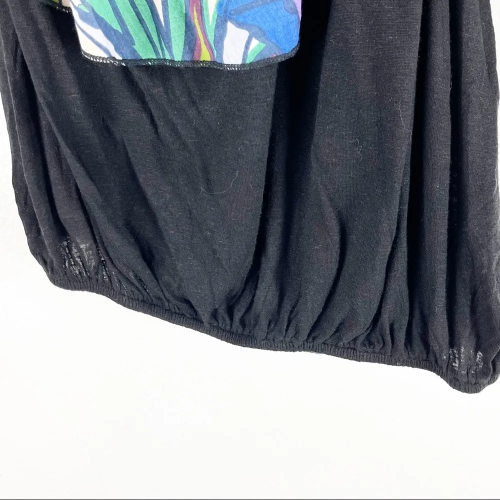 FREE PEOPLE Black Annka Linen Blend One Shoulder Floral Ruffle Bubble Hem Top - Image 9