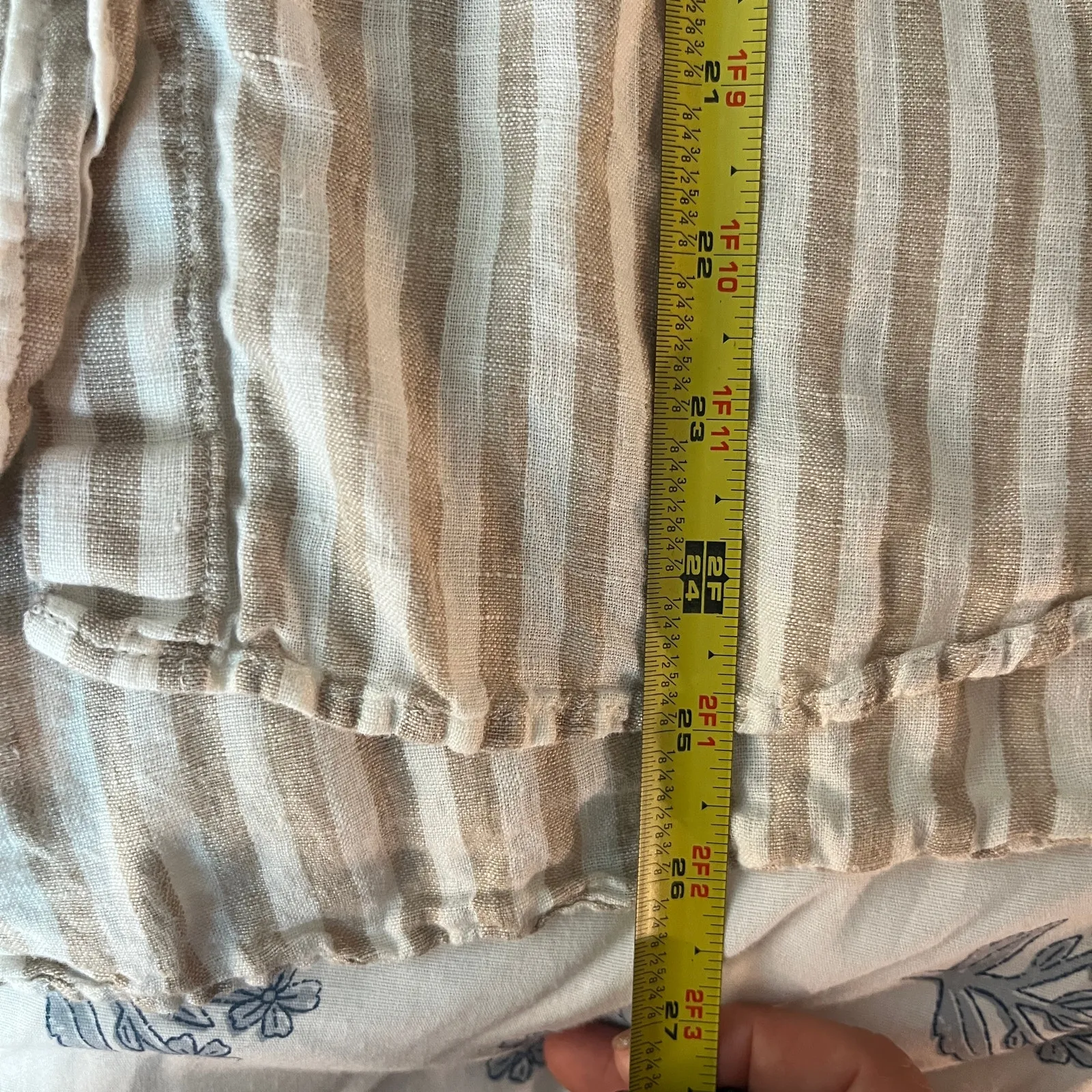 H&M Linen Striped Button Down Shirt Relaxed Resort Vacation Tan Women Large - Image 7