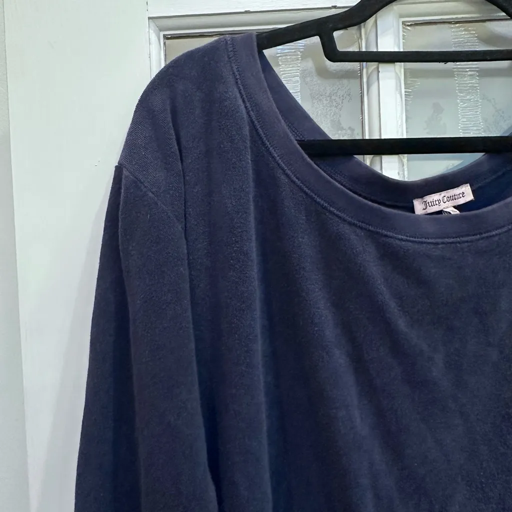 Vintage JUICY COUTURE Y2K Navy Boatneck Terrycloth Pullover Sweatshirt Size XL - Image 2