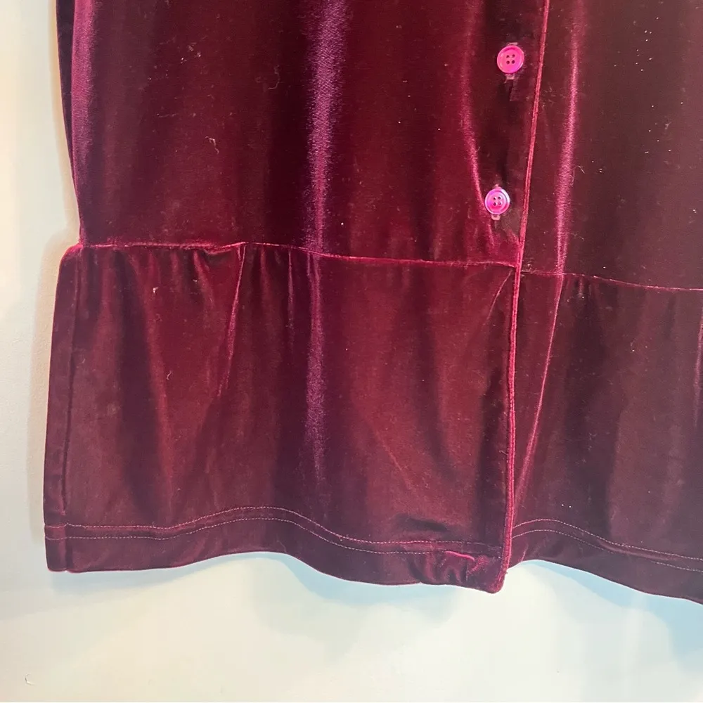 Harlow Velour Pink Blush Red Long Sleeve Blouse Top Peplum Button Down Valentine Size L - Image 5