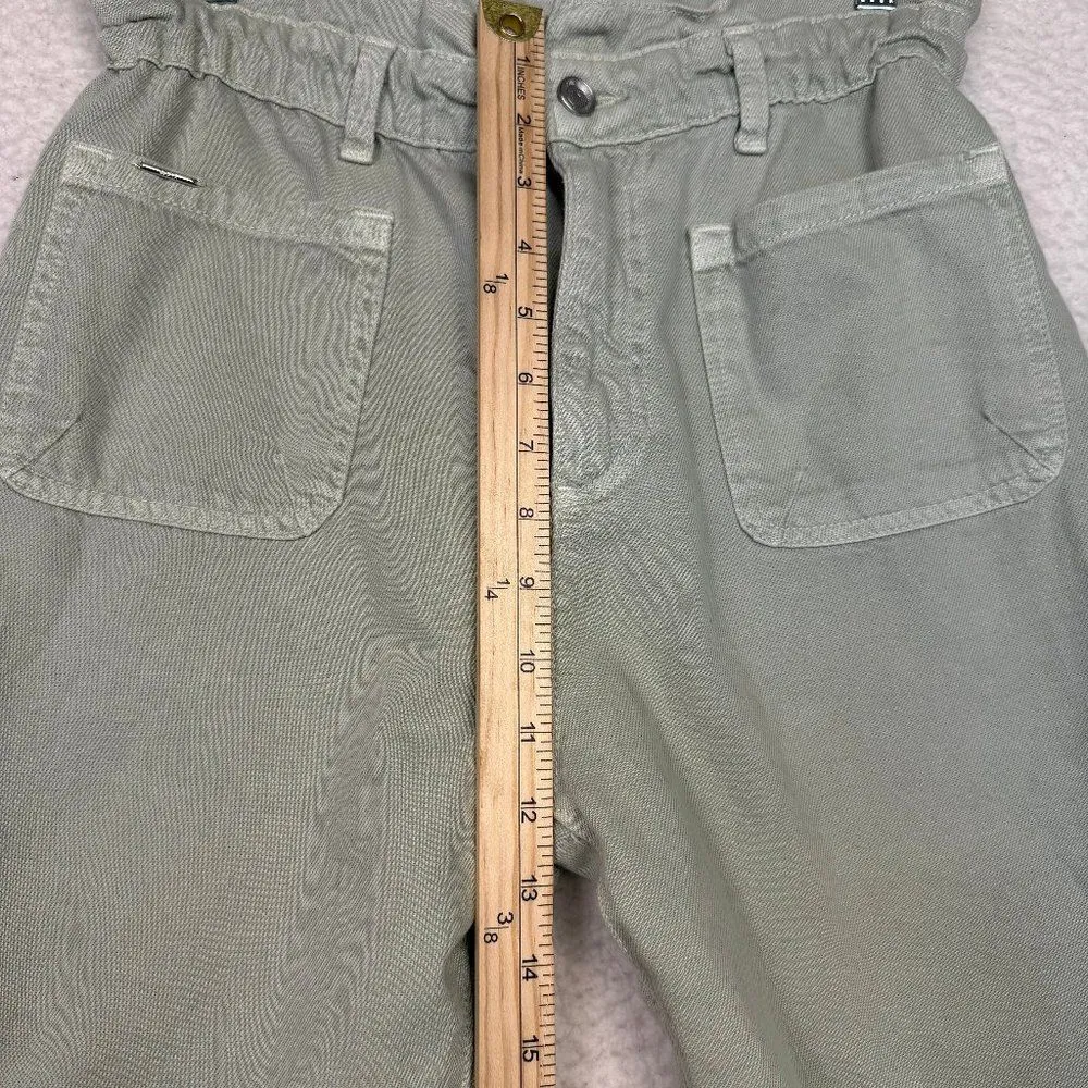 Zara High Rise Paper-Bag‎ Elastic Waist Ankle Jeans Mint Green Size 6 - Image 5