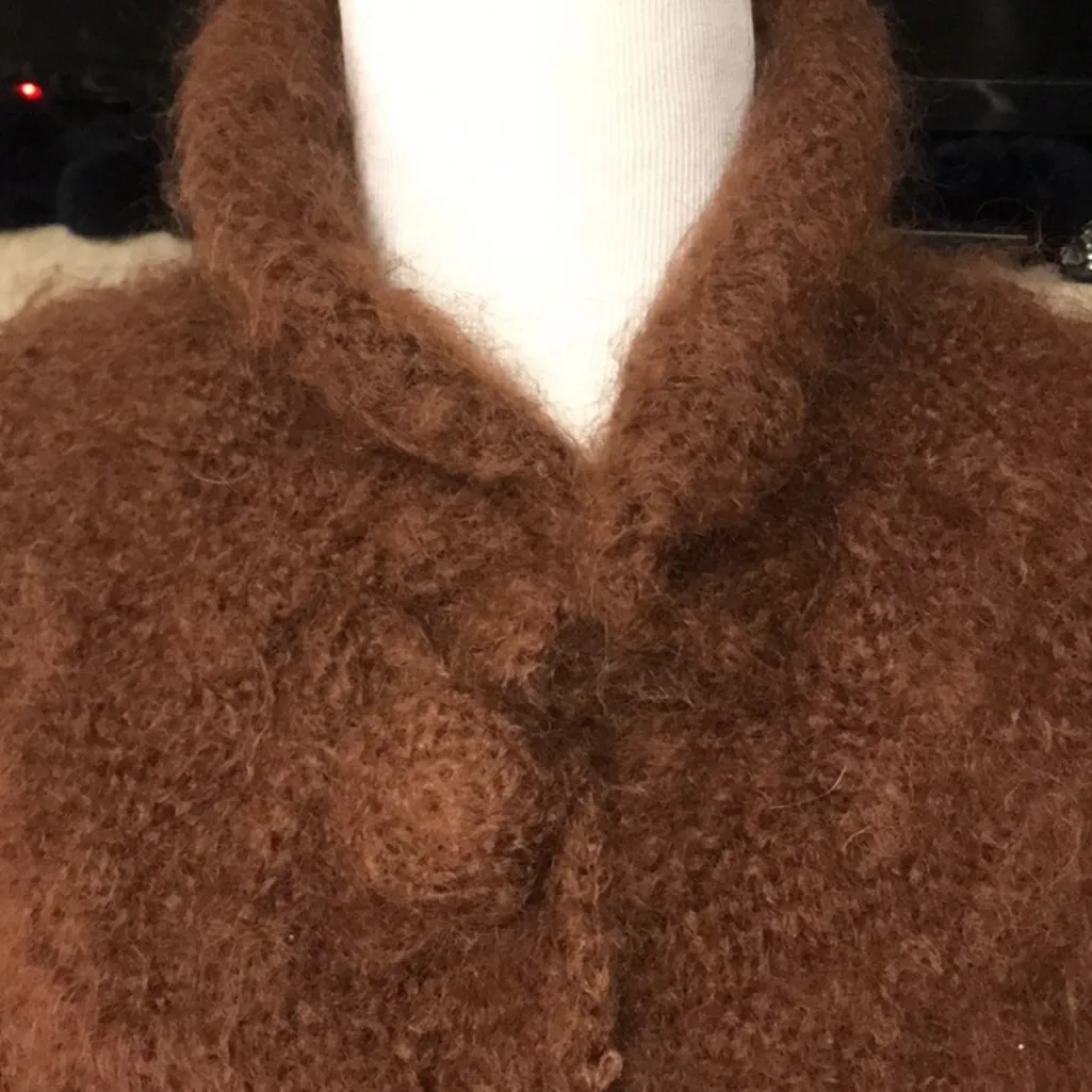 Brown VINTAGE Teddy Poncho Shawl - Image 4