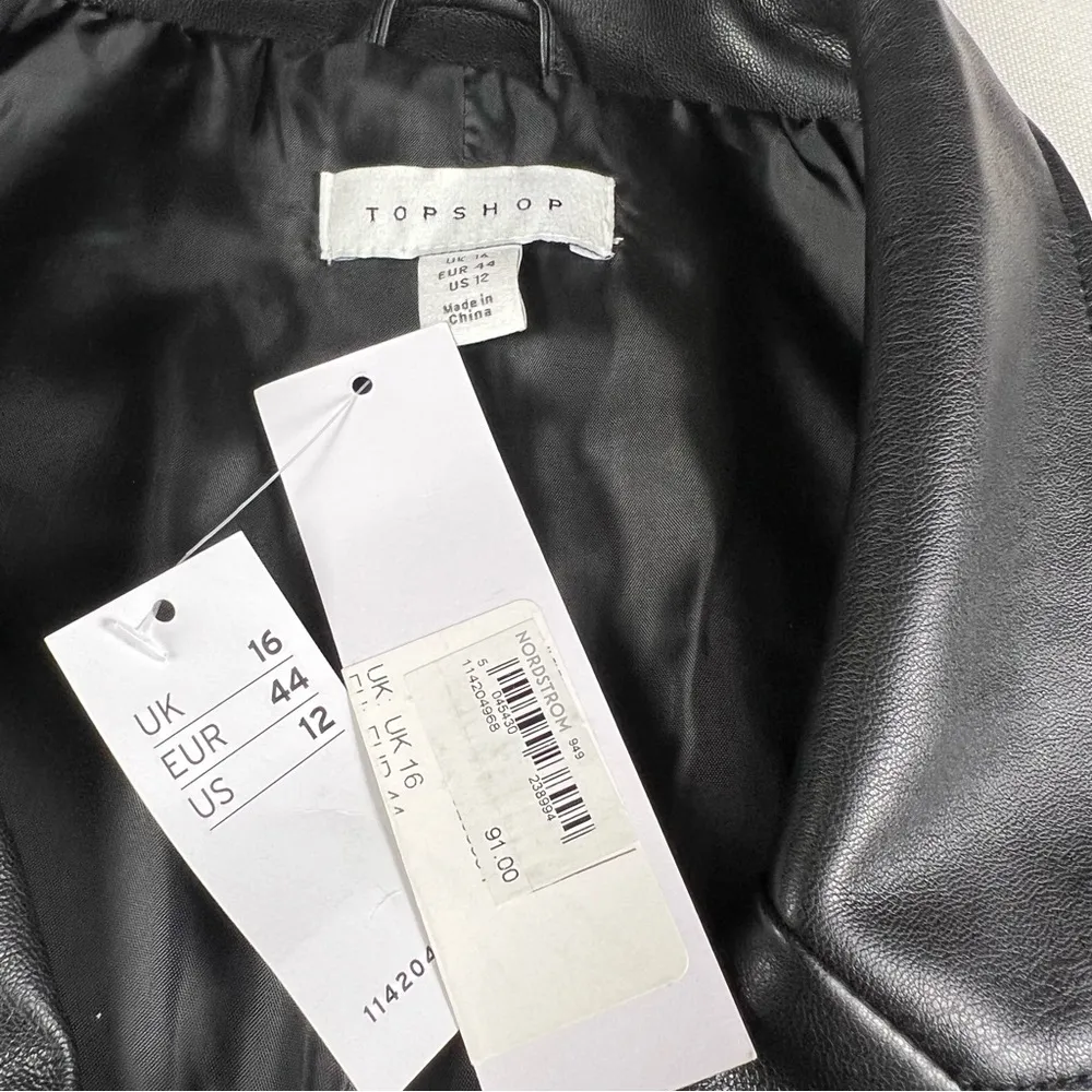 TOPSHOP Black Faux Leather Cropped Blazer Coat - Image 3