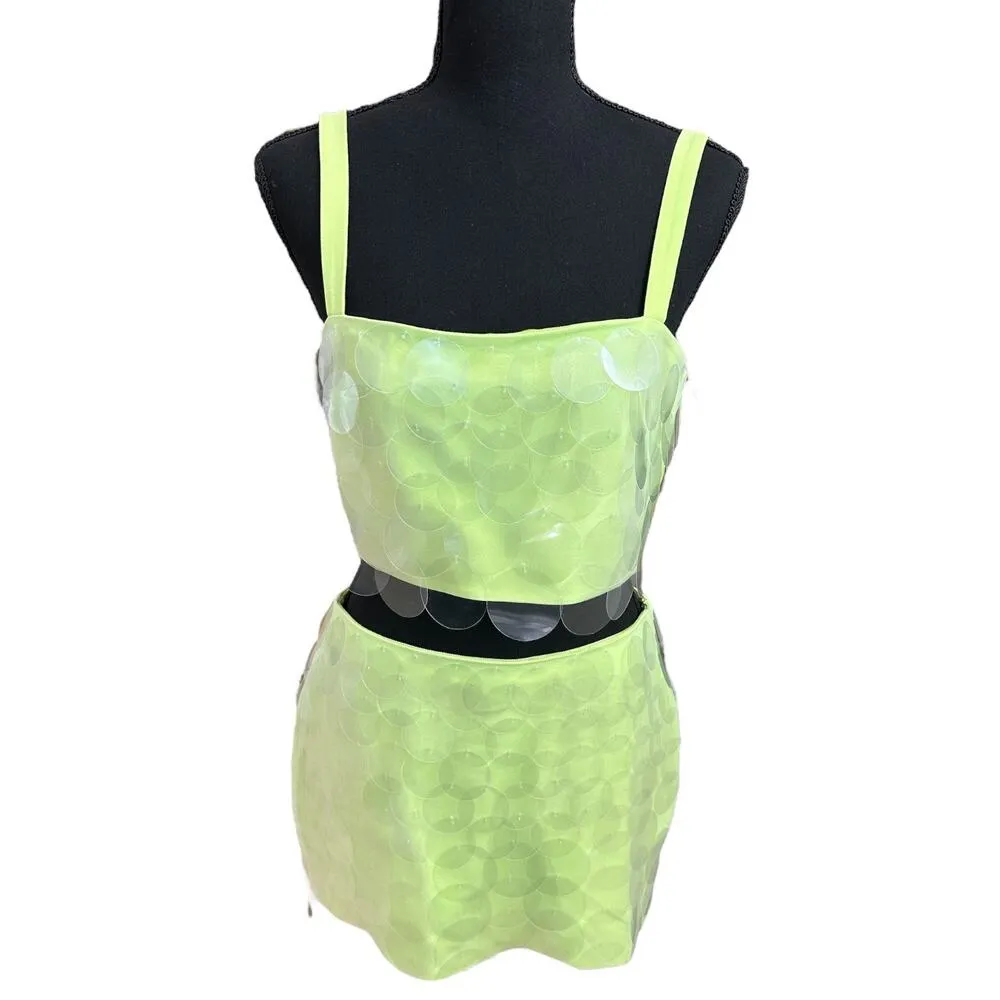 NWT JONATHAN SIMKHAI TRANSPARENT SEQUIN SET IN LIME sz 4 Green - Image 5