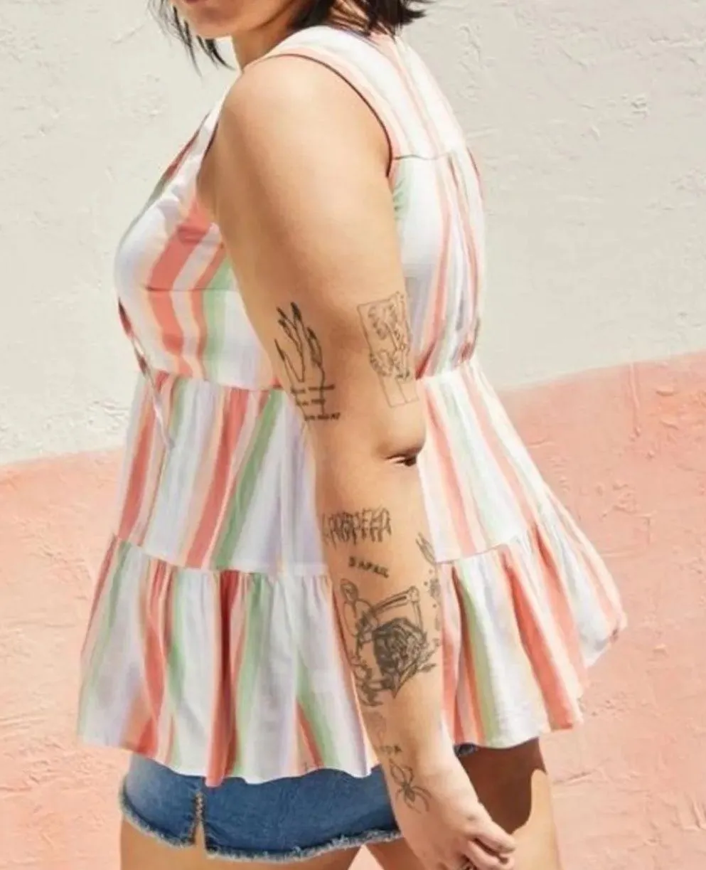 Striped Rayon Slub Button-Front Tiered Tank Women's size 2 - Image 2