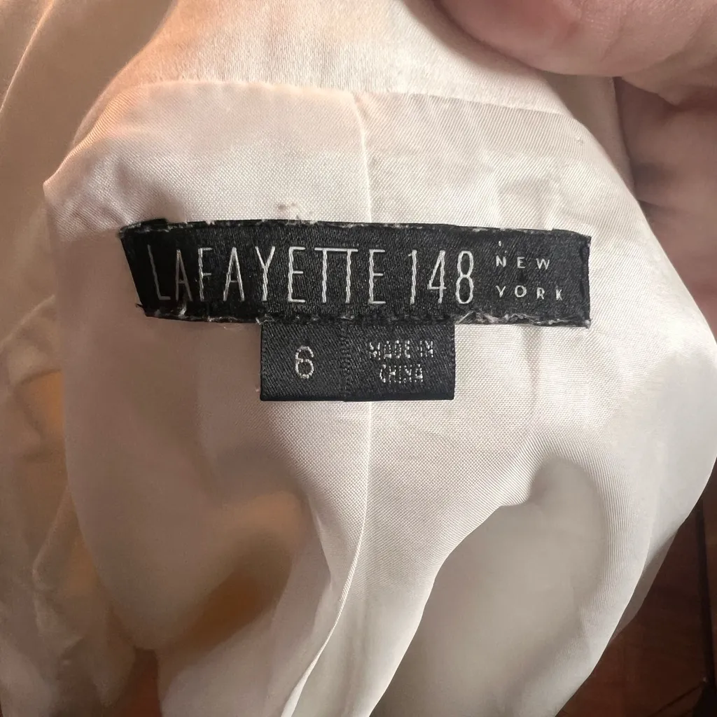 Lafayette 148 Blazer Cream Cotton 3 Button Size 6 Cotton Stretch - Image 9
