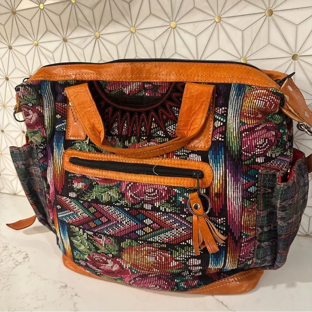 Nena & Co. Convertible Crossbody Day Bag Bohemian Designer Artisan Huipil Design Brown - Image 3