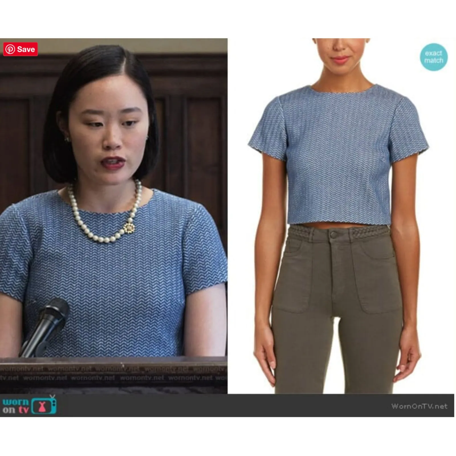 Alice +‎ Olive Sarina Chevron Print Jacquard Crop Top Blue As Seen On TV Size XS - Image 2