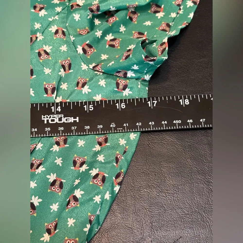 Alice Moon Green Puff Sleeve A-Line Mini Dress Owl Print size Small. - Image 10