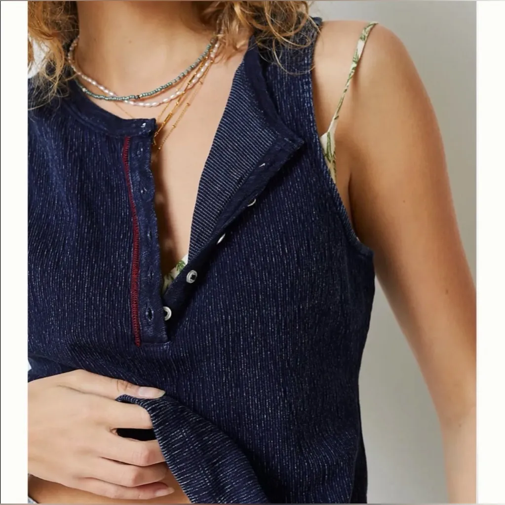 Anthropologie Pilcro Indigo Henley Tank Top - Image 2