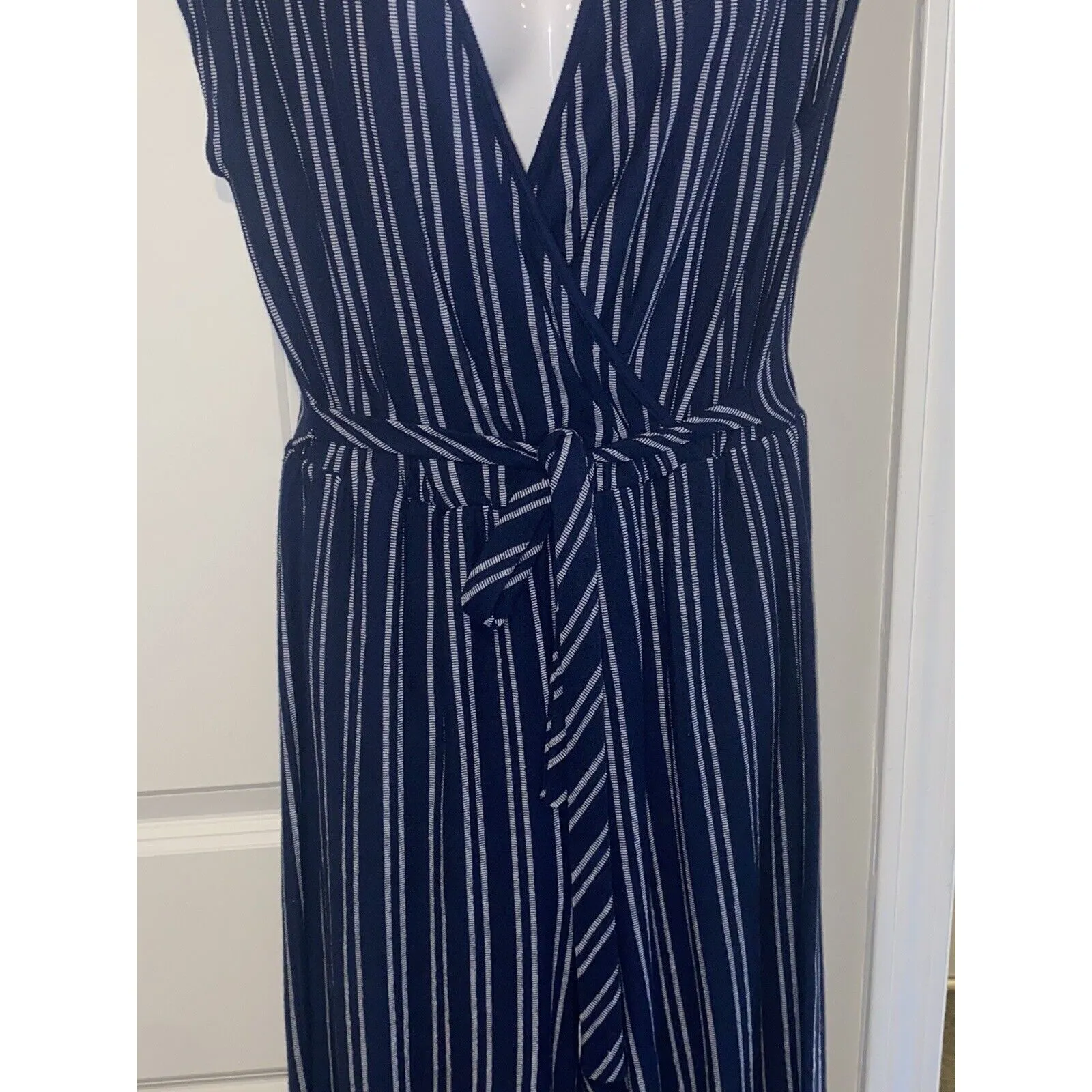 Caution To The Wind Striped Faux Wrap Tie-Back Jumpsuit Sz M Light Weight - Image 5