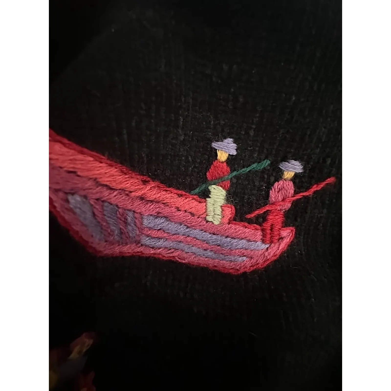 April Cornell Asian Embroidered Chenille Cardigan Novelty Sweater Black Medium - Image 10