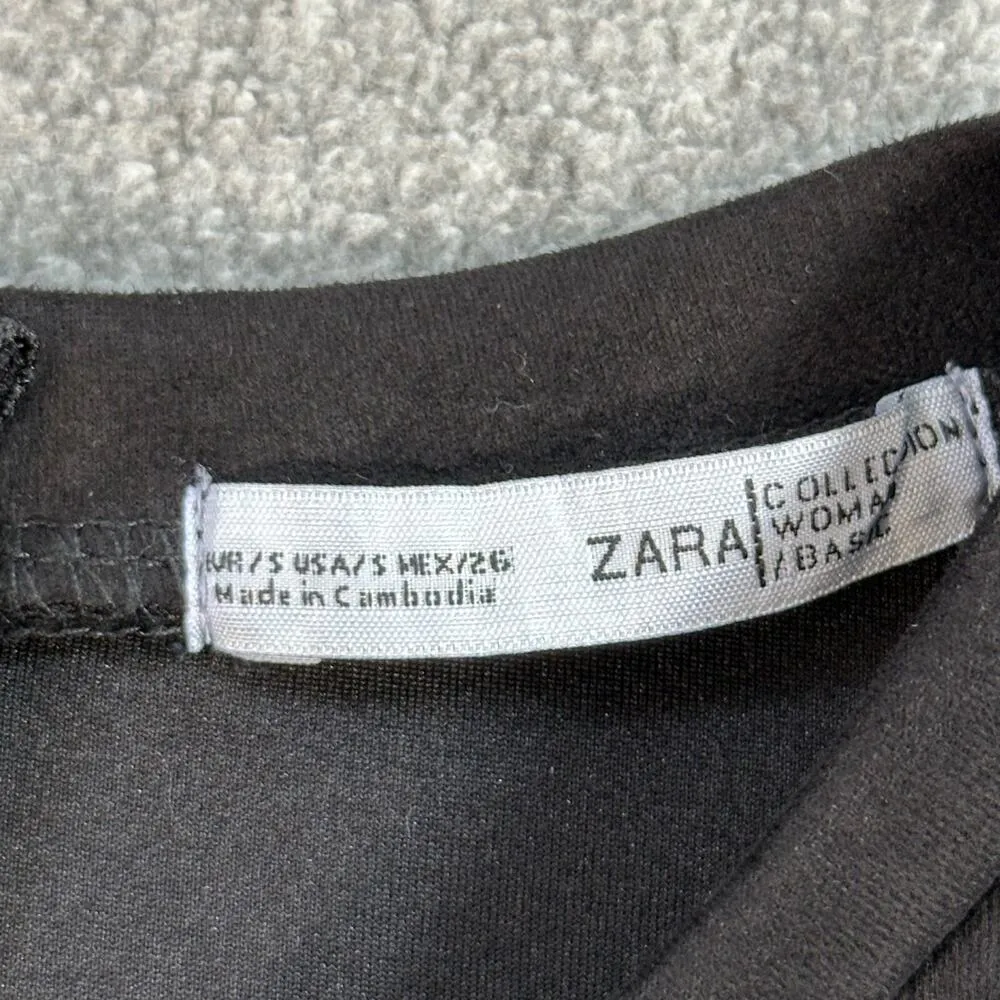 Zara Faux Suede Black Top Exposed Back Zipper Women's Small Short Sleeve - Image 2