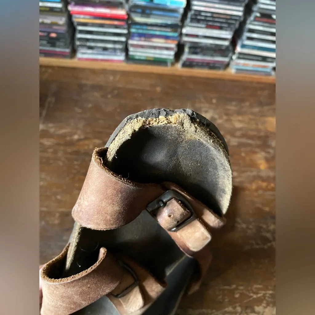 VTG 90s Birkenstock Brown Leather Sandals USED Size 39 - Image 7