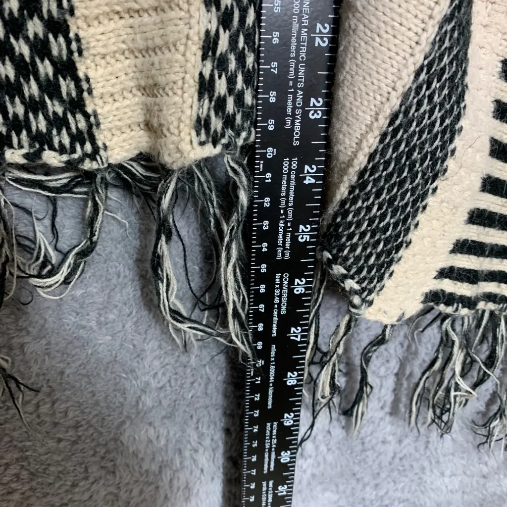 Hot & Delicious Women’s Kimono Cardigan Black White Striped Fringe Open Front Sw - Image 7