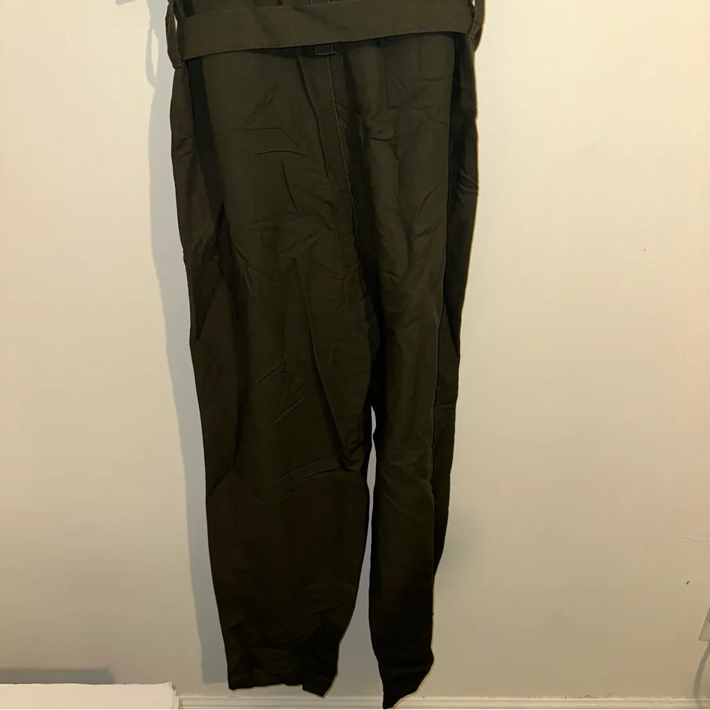 Lucky Brand cargo Forest Green Women's Collared Button up Tie Waist Jumpsuit Med - Image 12