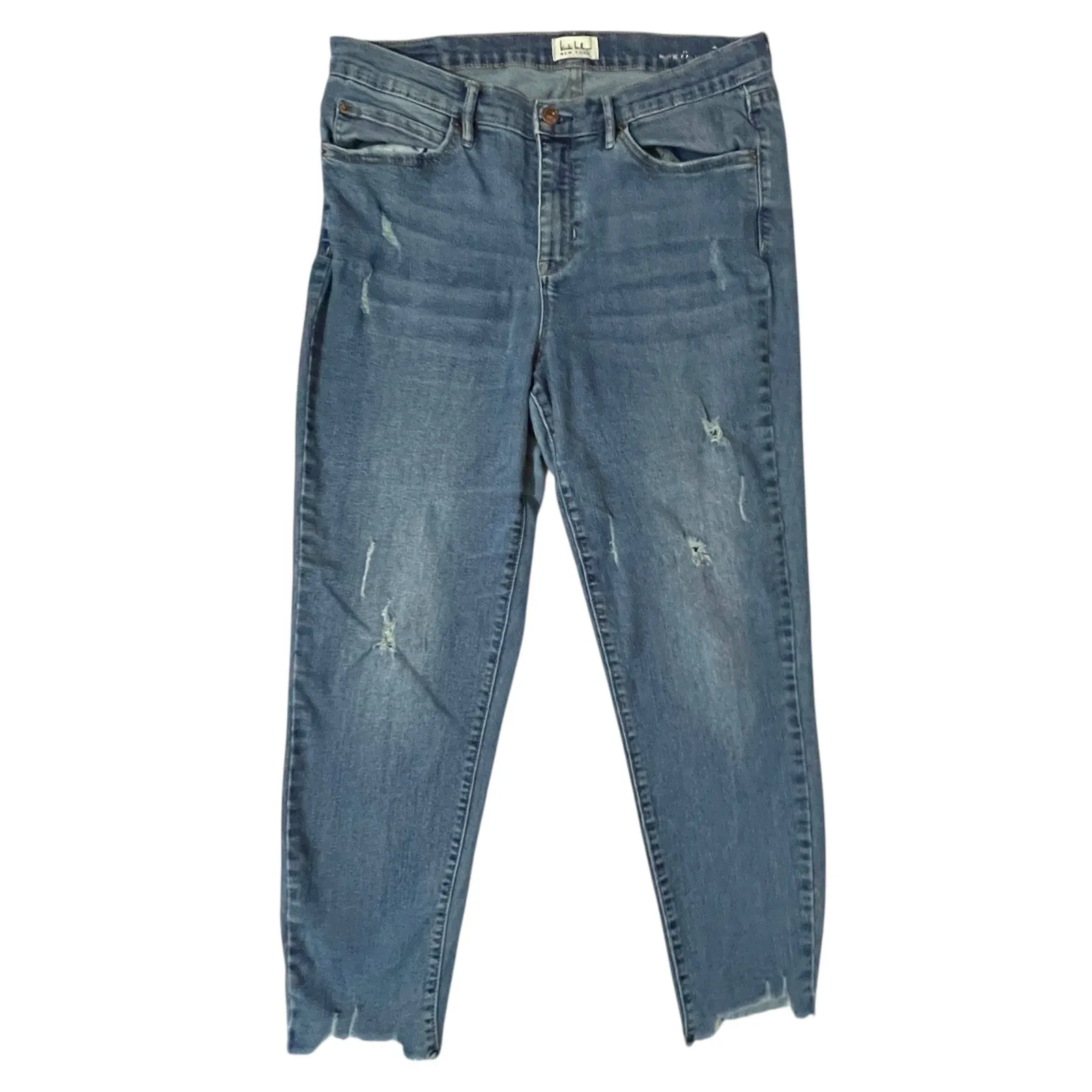 Nicole Miller (12) Soho High Rise Ankle Skinny Jeans Mid Wash Distressed Raw Hem - Image 7