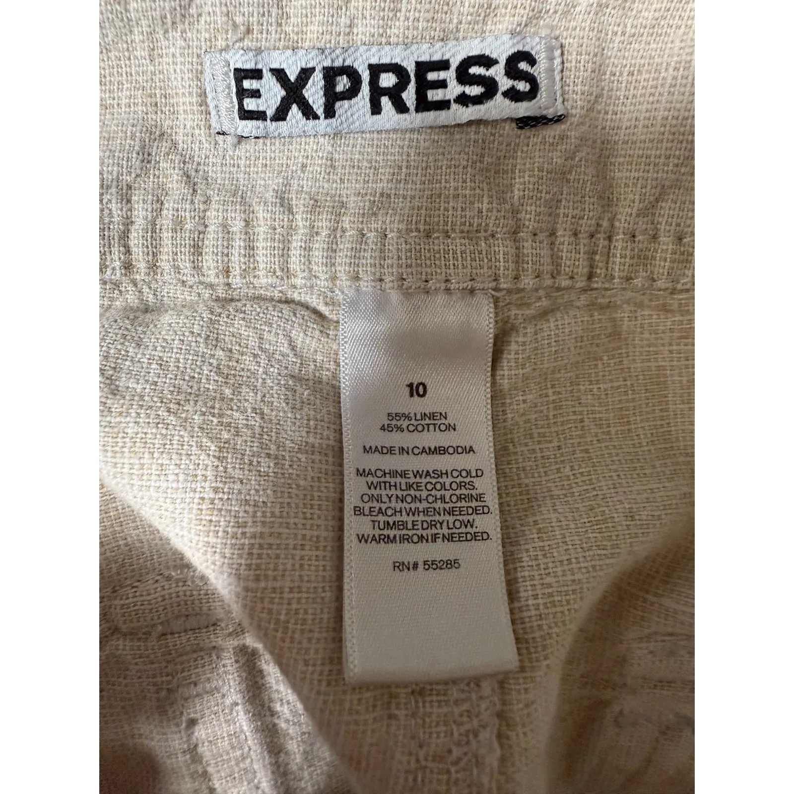 Vtg Express Shorts Women 10 Linen Low Rise Button Front Y2K Micro Hot Pants Mini - Image 3