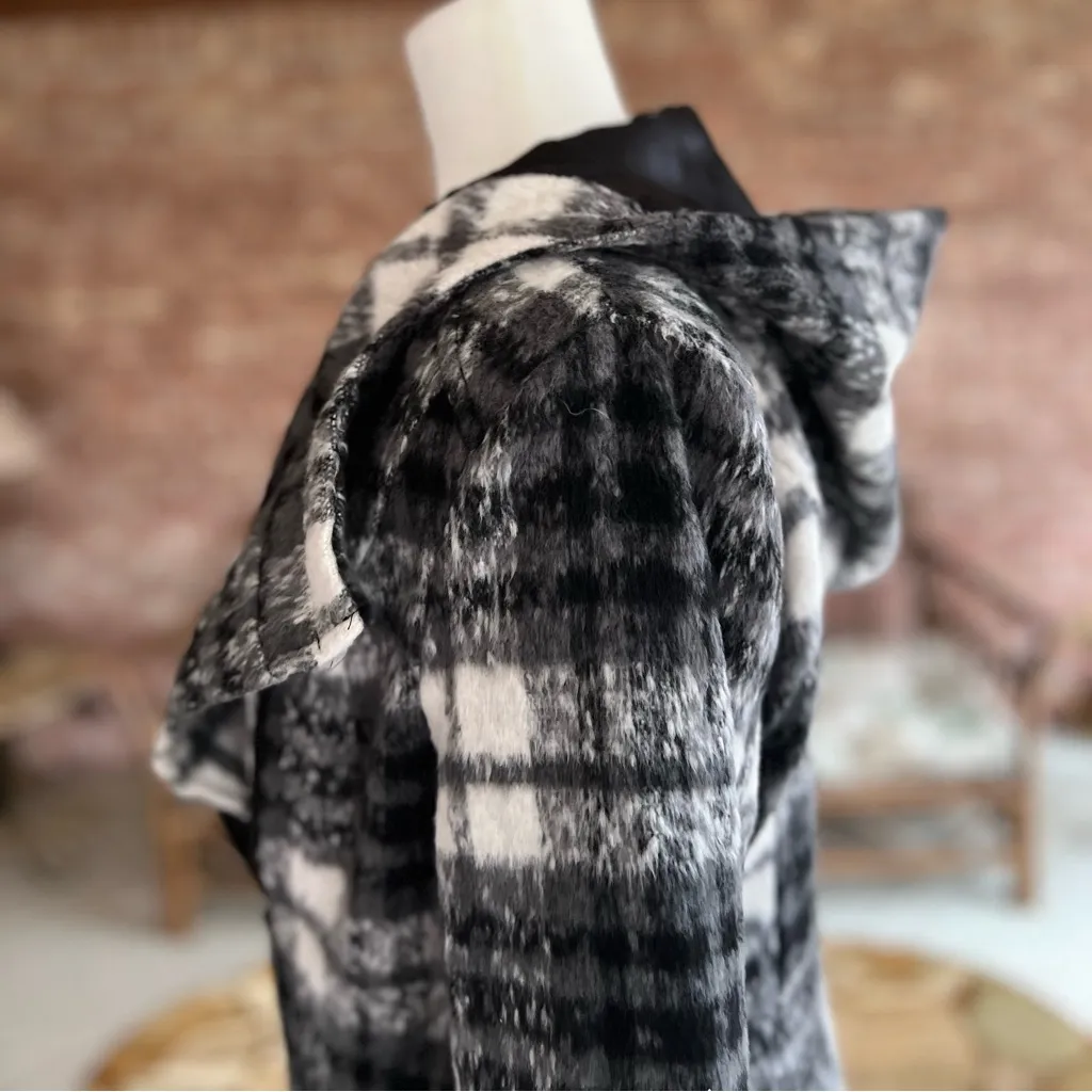 Madden Girl Moto Jacket Plaid Fleece Black Grey Hooded S - Image 8