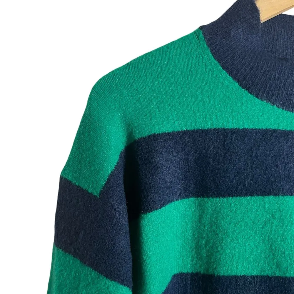 J.Crew Navy Blue Teal Rugby Stripe Mockneck Long Sleeve Pullover Sweater Size S - Image 4