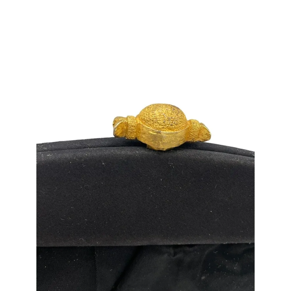 Vintage CROWN LEWIS Black Purse Clutch Evening Handbag 12” X 6” Gold Latch - Image 9