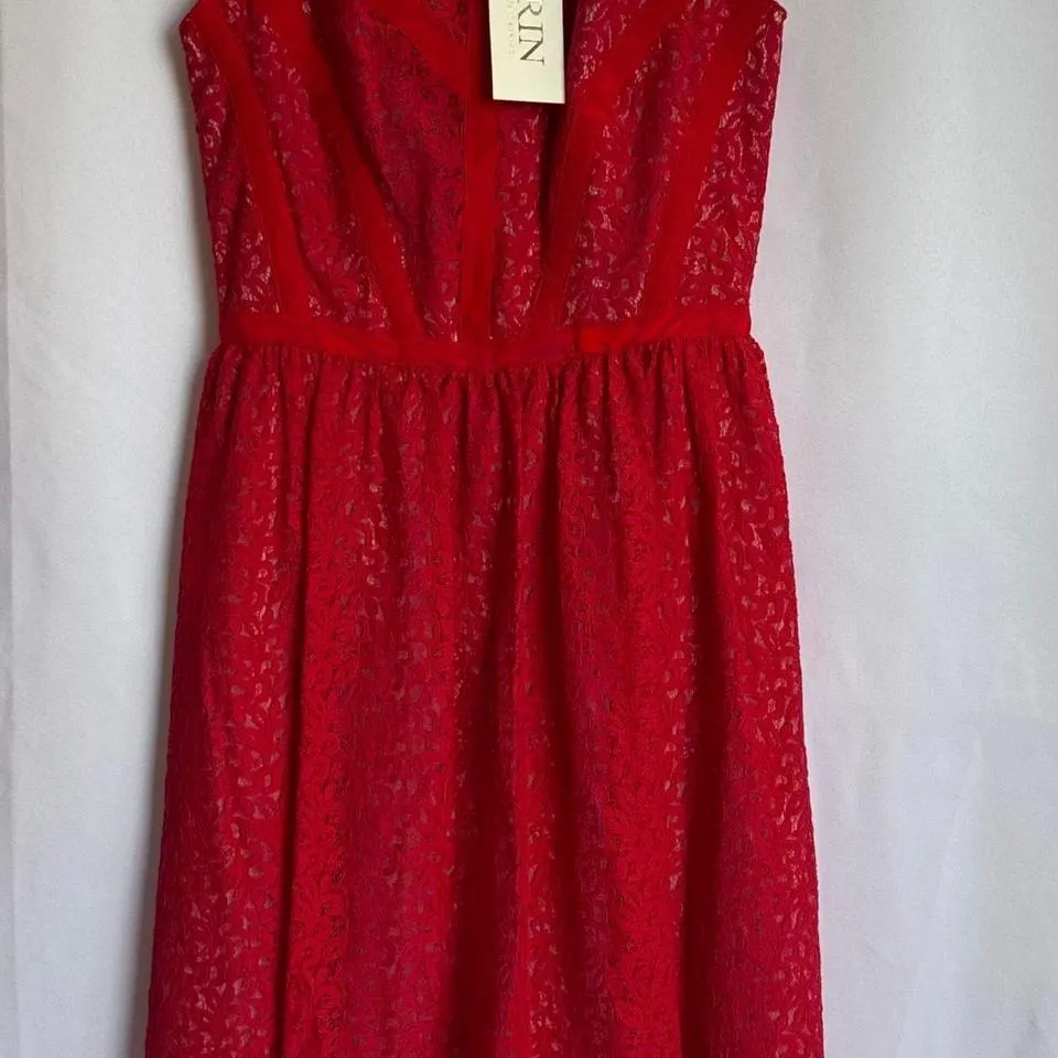 Erin Fetherstone NWT Red Lace‎ Dress with zipper back Women Size 2 - Image 6