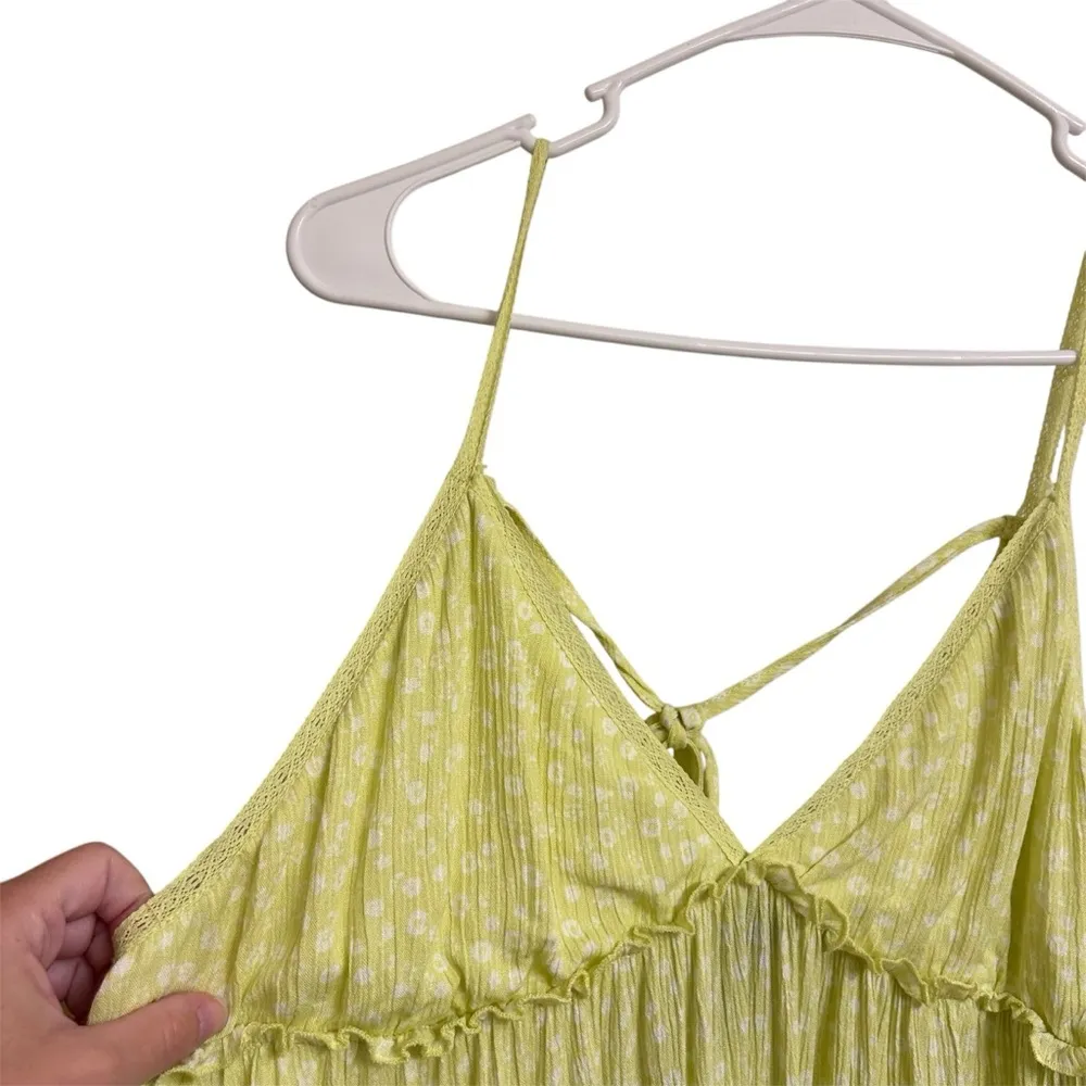 Wild Fable Women Size XL Neon Yellow Ditsy Floral Tiered Ruffle Tie Swing Dress - Image 3