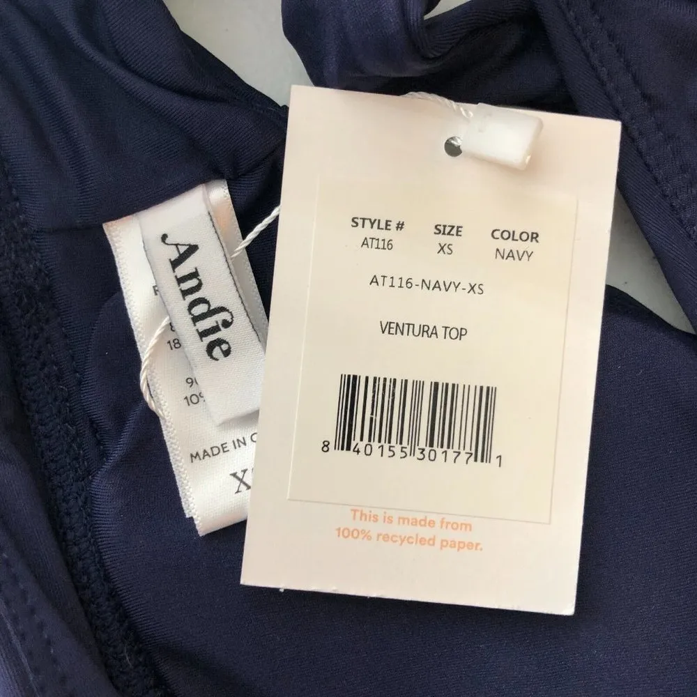 Andie Swim Ventura Bikini Top Scoop Neck Removable Cups Navy Blue XS - Image 5