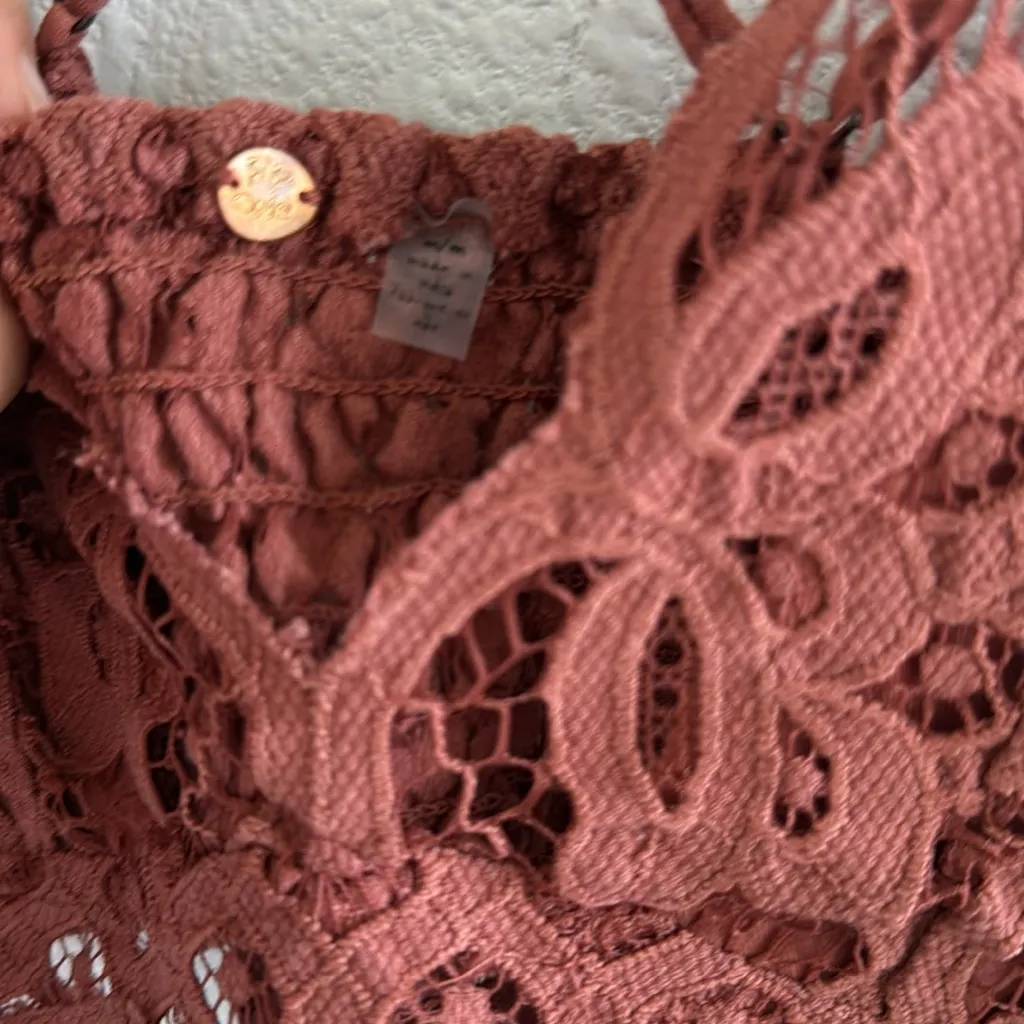 Free People FP One Adella Bralette Rust Neutral Lace Medium - Image 4