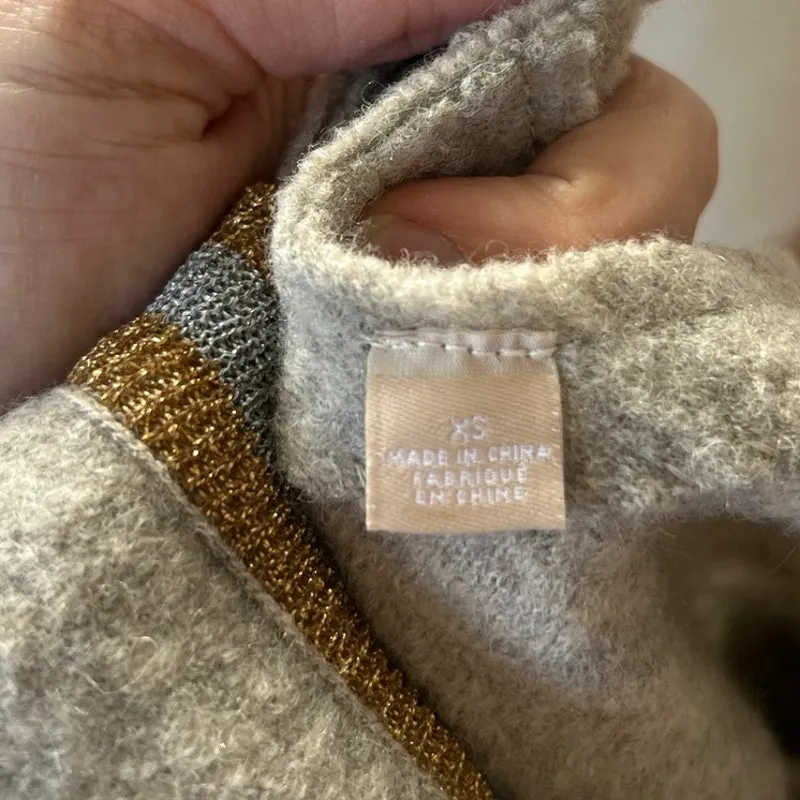 Vintage Anthropologie Knitted Knotted Grey Wool Shift Floral Sweater Dress Twee Gray Size XS - Image 5