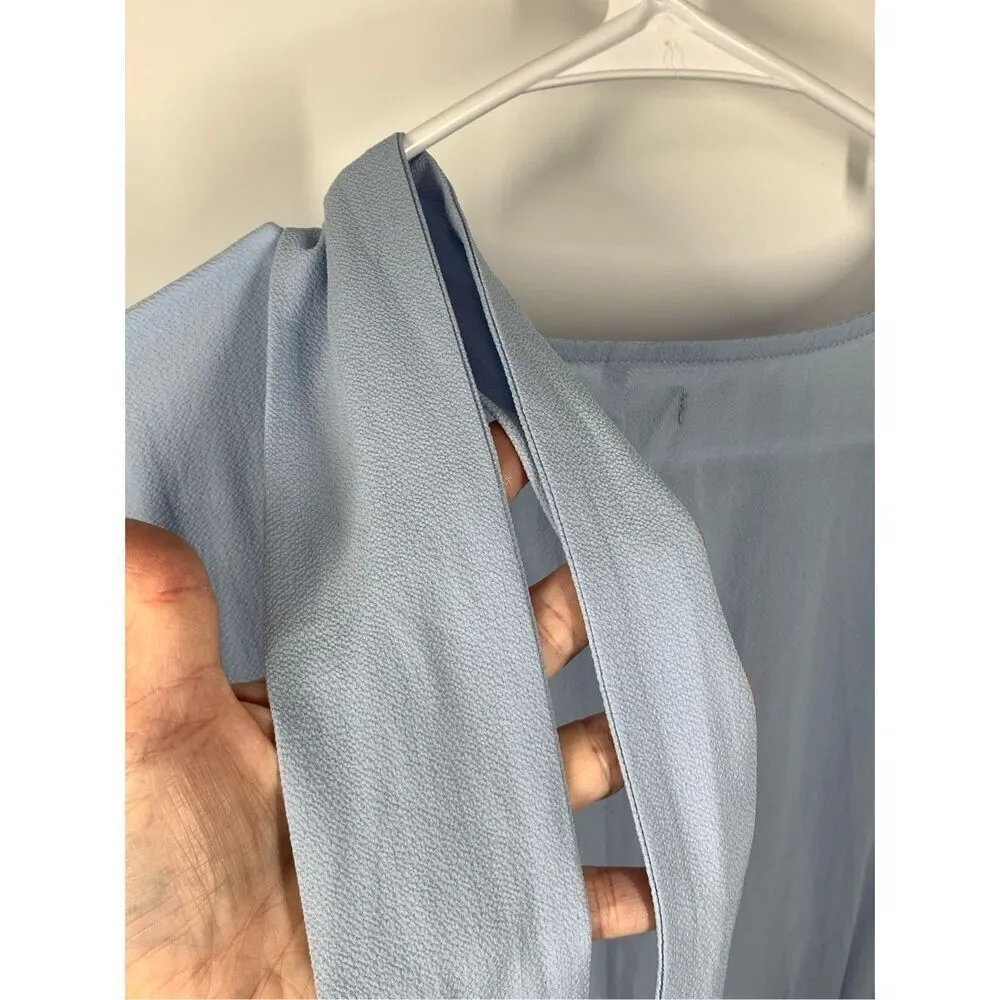 Boohoo Women's Long Sleeves V-Neck Waist Tie Wrap Dress Light Blue Size 10 US - Image 9