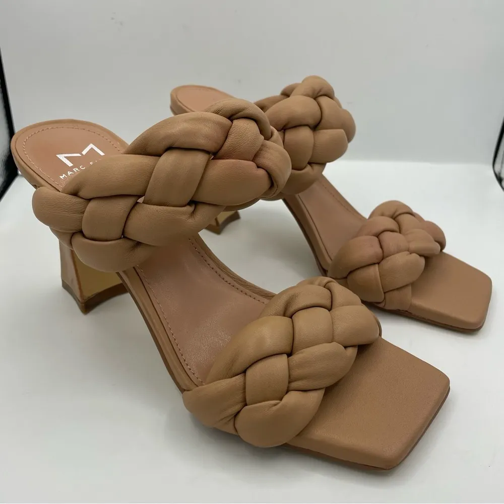 leather braided comfy heeled tan sandals women Size 5 1/2M - Image 3