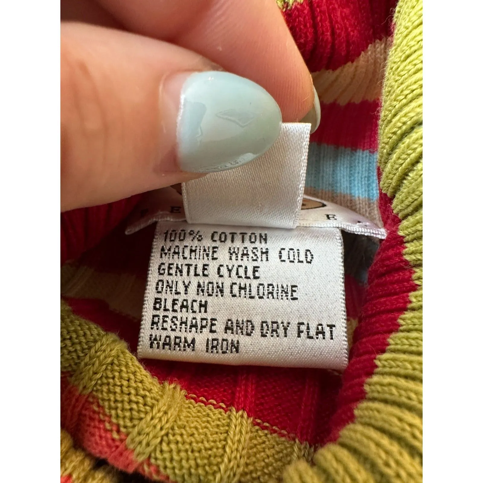 Vintage Talbots 100% Cotton Rainbow Striped Turtleneck Size Large - Image 6