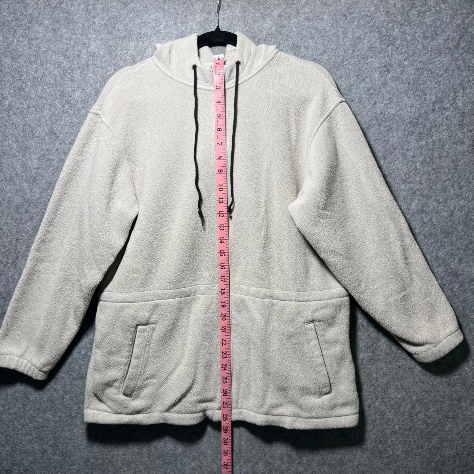 Vintage Lands End Womens Petite Fleece Zip Up Hoodie Jacket Beige Size S - Image 2