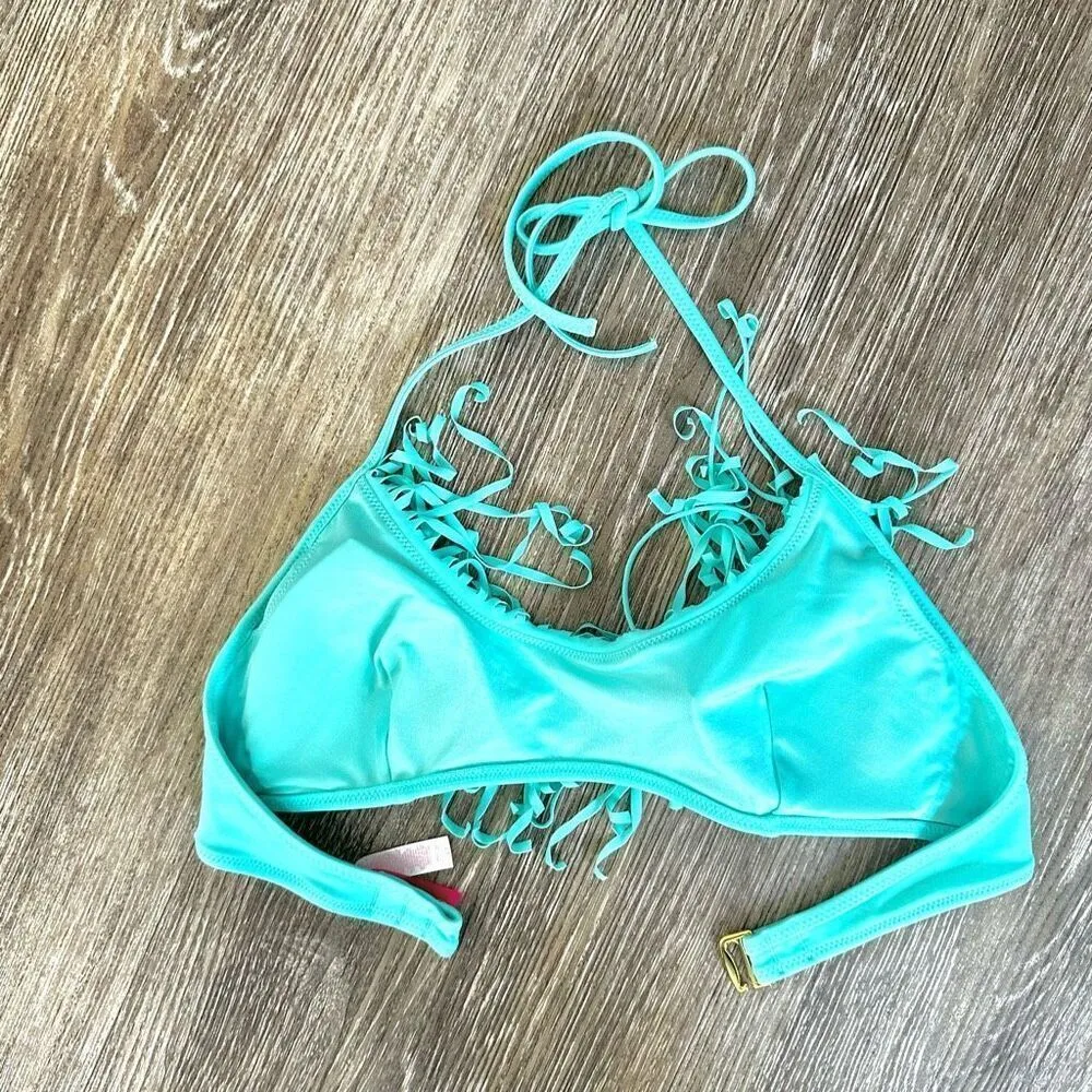 Victoria Secret teal fringe halter bikini top - Image 8