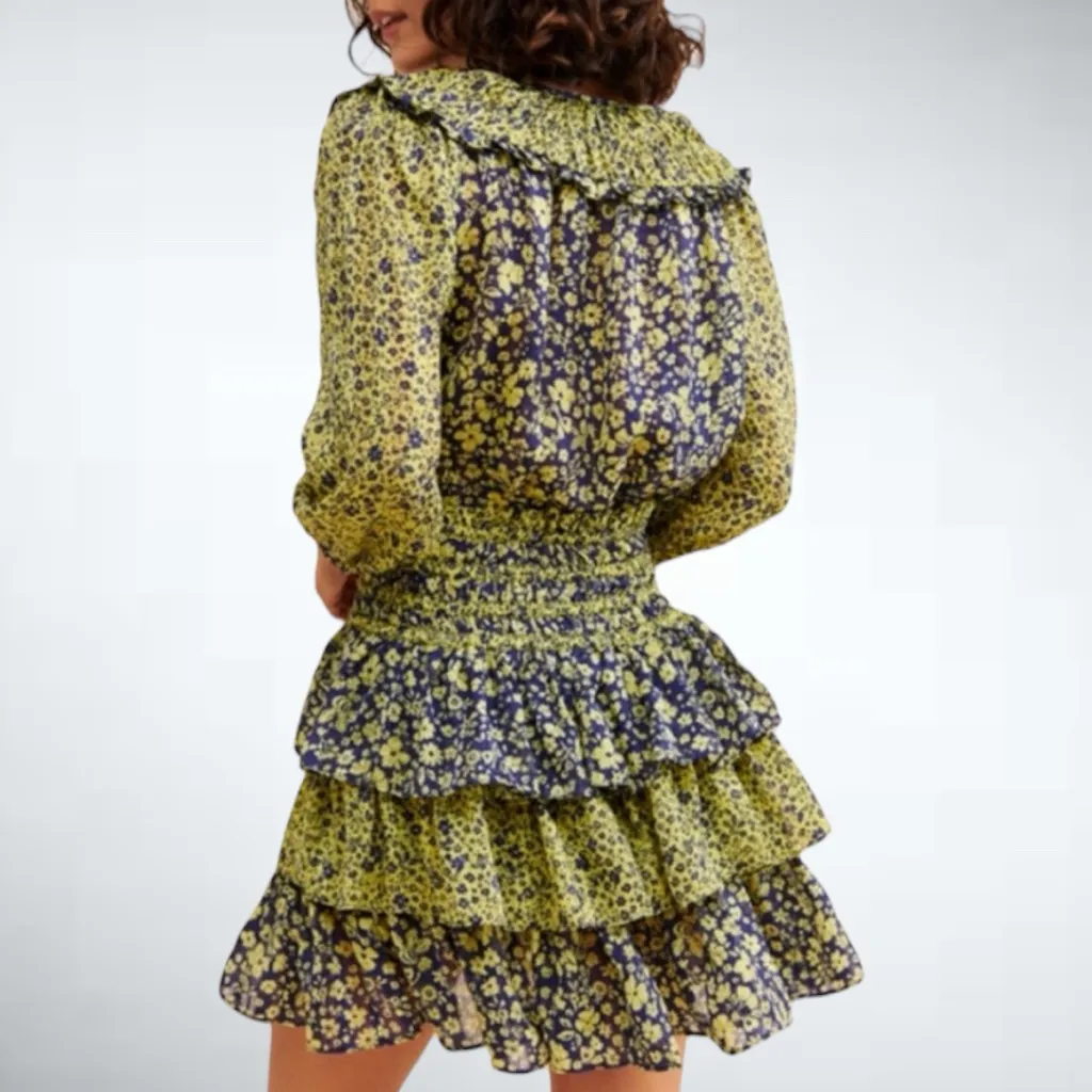 Anthropologie Current Air Floral Ruffled Tiered Bobo Mini Dress Size S - Image 2