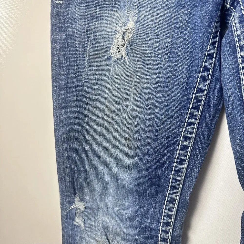 Silver Jeans Womens 28 Blue Aiko Western Distressed Hip Hugger Bootcut Denim - Image 6