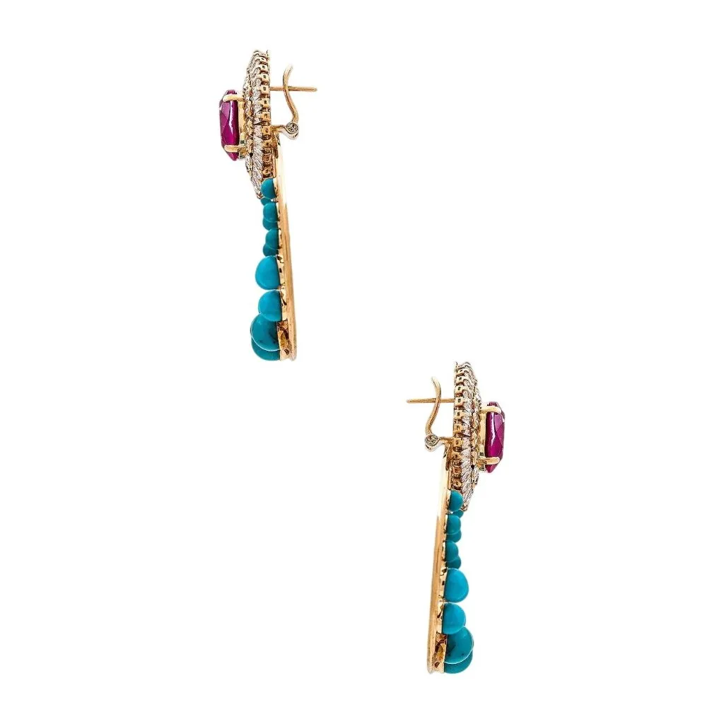 Anton Heunis Gem Cluster Hoop Earrings in Pink Blue Crystal & Gold New Womens - Image 2