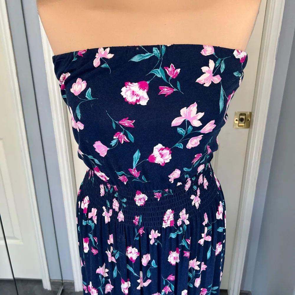 BP Navy Floral Strapless Maxi‎ Dress With Side Slit - Image 2