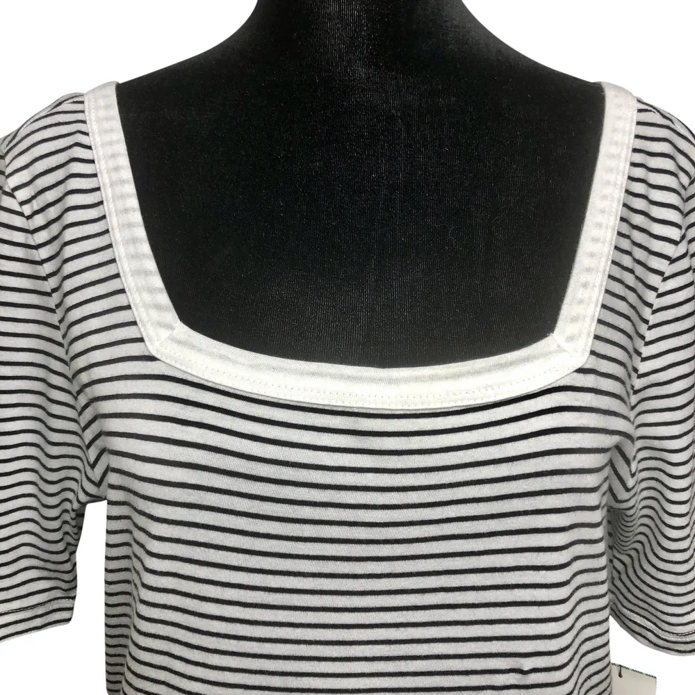 Susina White Pinstripe Square Neck Short Sleeve Striped T - Image 2