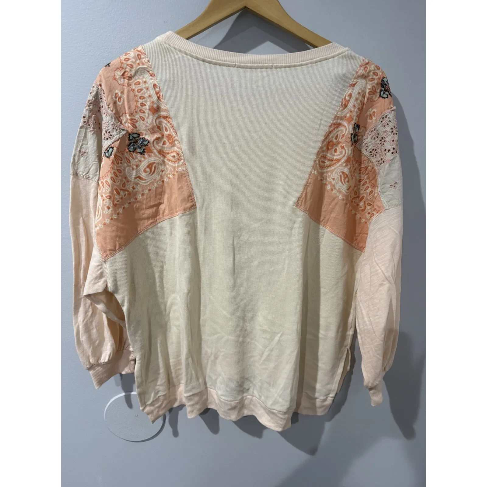Free People Feelin'‎ It Oversized Tee Peach Alabaster Patchwork Small - Image 5
