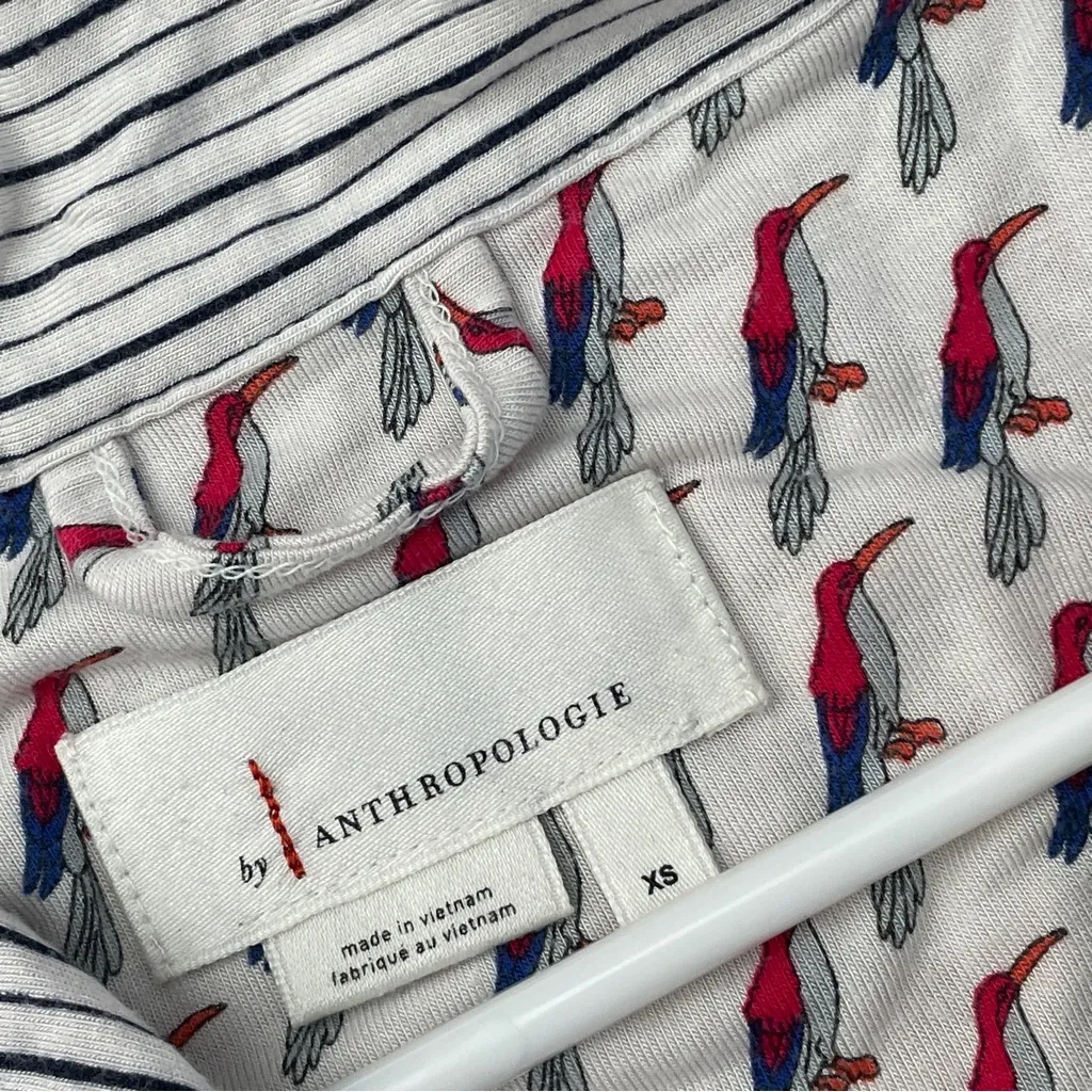 Anthropologie Pajama Top bird print button up short sleeve womens White (xsmall) - Image 2