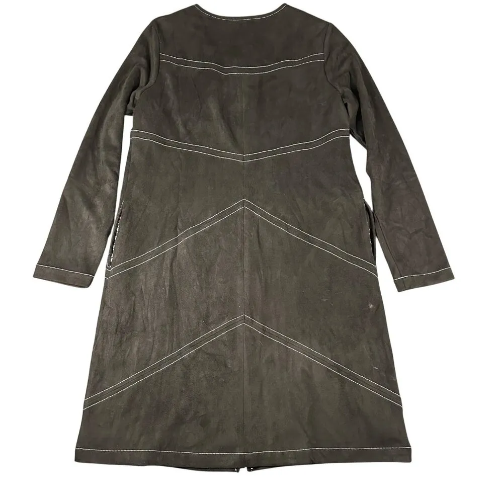 Joh Womens M Black Suede Feel Full Zip Long Sleeve Jacket Dress Pockets Soft Size M - Image 12